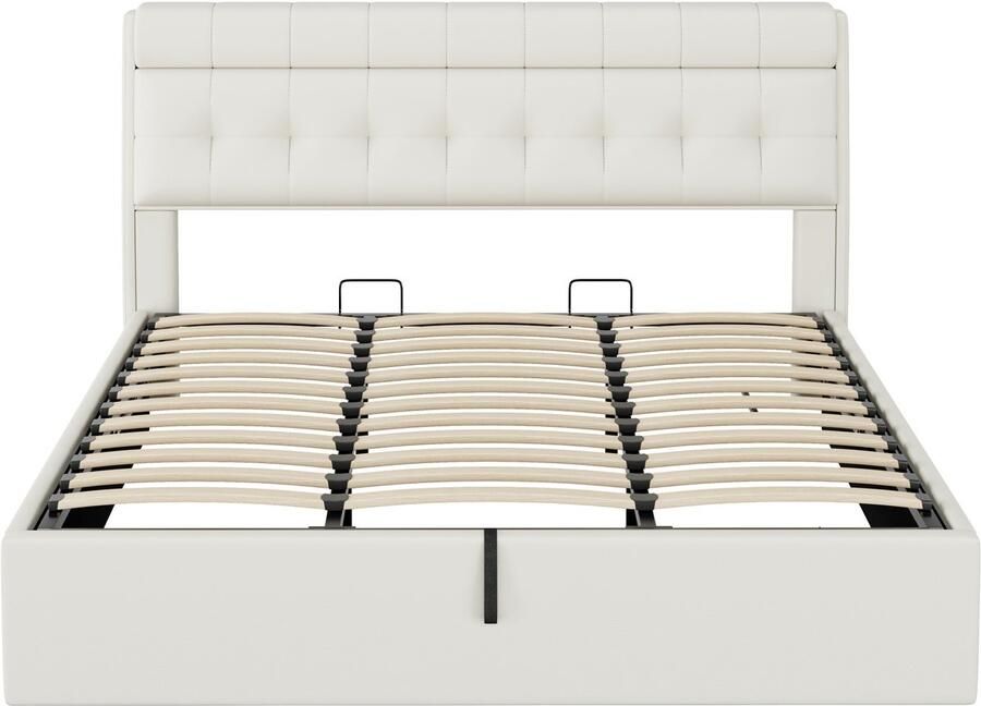 Mobrio Opbergbed 180x200 cm in imitatieleer hoofdbord met opbergruimte Wit