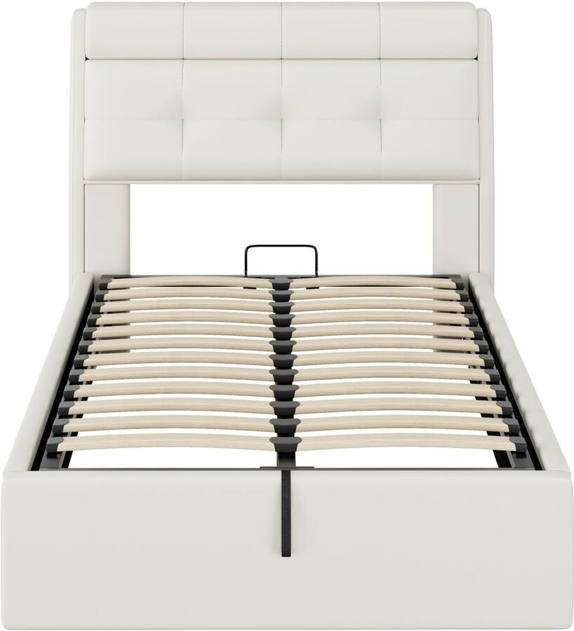 Mobrio Opbergbed 90x200 cm in imitatieleer hoofdbord met opbergruimte Wit