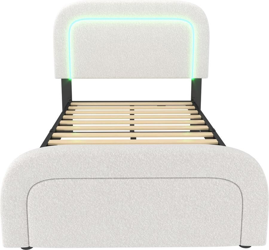 Mobrio Sherpa gewatteerd eenpersoonsbed 90x200cm met LED en oplaadpoorten Wit