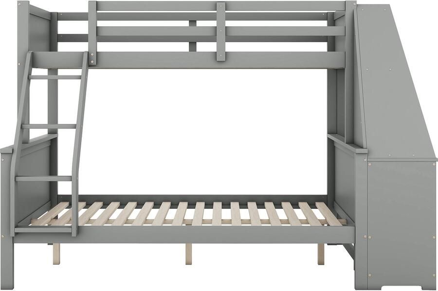 Mobrio Stapelbed 140x200cm een bureau aan de zijkant met 3 grote lades Grijs