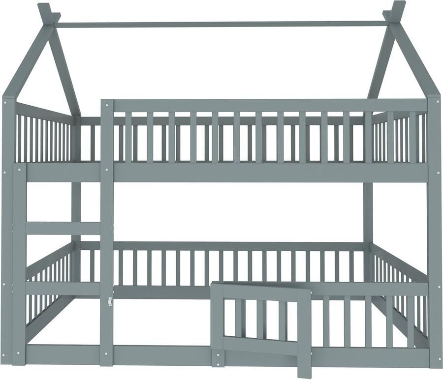 Mobrio Stapelbed 140x200cm massief hout met trap Grijs