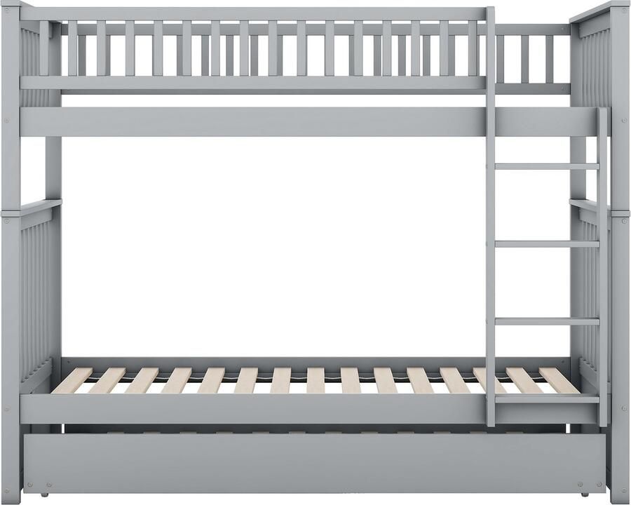 Mobrio Stapelbed 2x90x200cm met onderschuifbed 90x190cm met leuning en trap Grijs