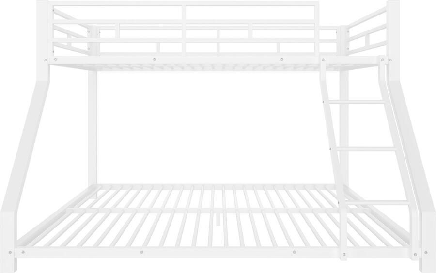 Mobrio Stapelbed 90x200 + 140x200 cm met spijlen met veiligheidsladder metaal wit (zonder matras)