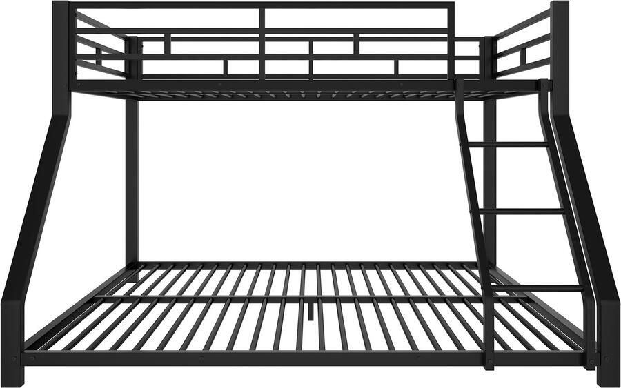 Mobrio Stapelbed 90x200 + 140x200 cm met spijlen met veiligheidsladder metaal zwart (zonder matras)