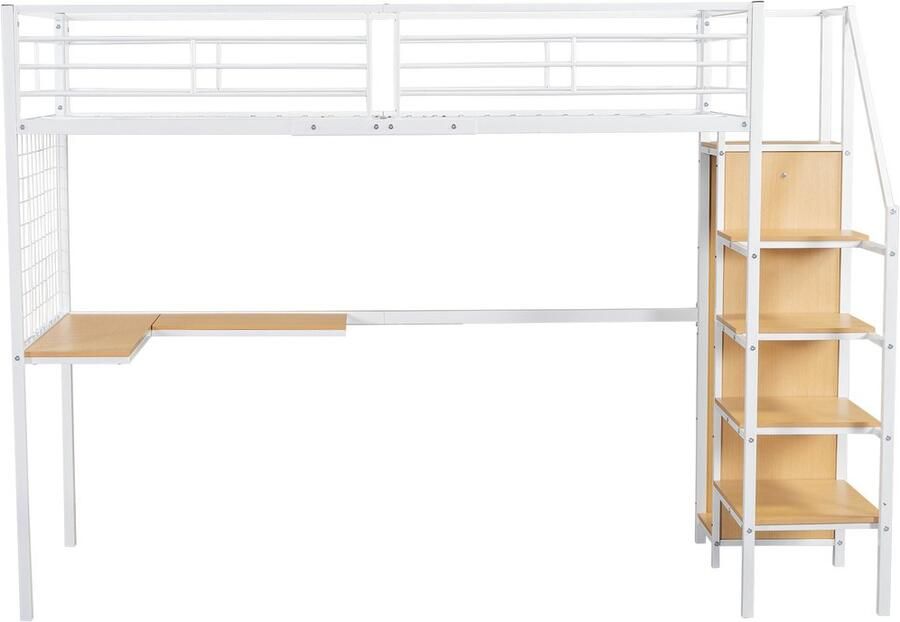 Mobrio Stapelbed 90x200 cm met bureau en kledingkast in ijzer en spaanplaat Wit
