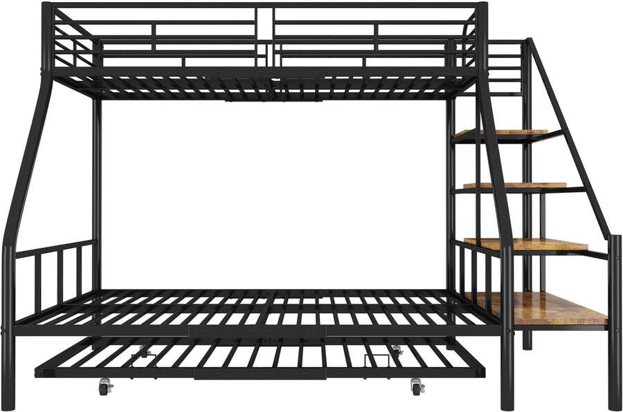 Mobrio Stapelbed 90x200cm & 140x200cm met onderschuifbed 90x190cm ijzeren frame Zwart