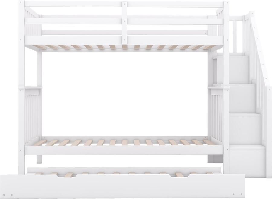 Mobrio Stapelbed 90x200cm in grenenhout met 2 lades en een onderschuifbed Wit