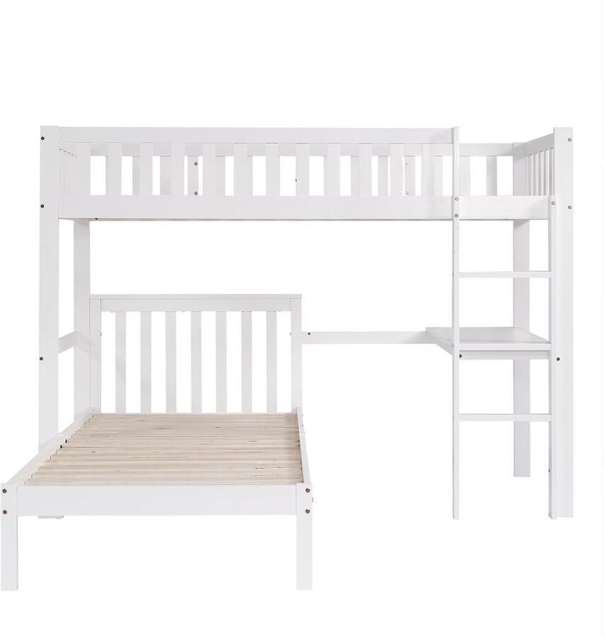 Mobrio Stapelbed 90x200cm in massief hout met tafel en ladder Wit