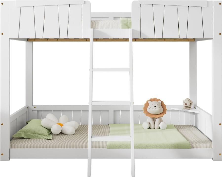 Mobrio Stapelbed 90x200cm met ladder en plank grenenhout en MDF Wit
