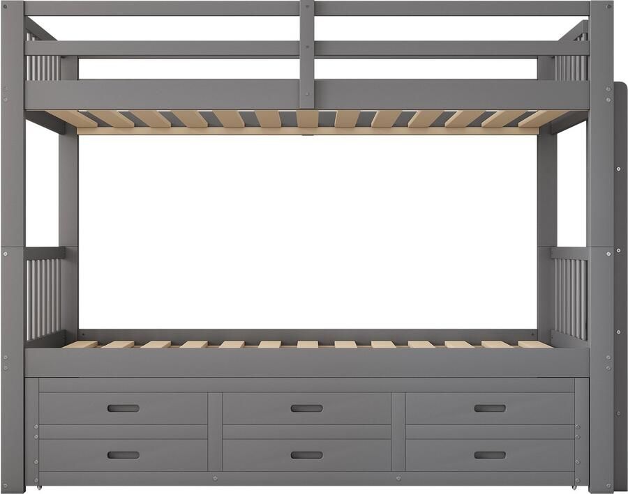 Mobrio Stapelbed 90x200cm met onderschuifbed en 3 lades in massief grenenhout en MDF Grijs