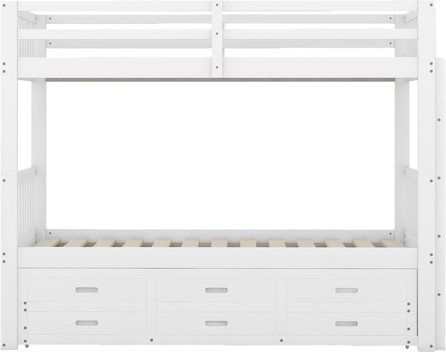 Mobrio Stapelbed 90x200cm met onderschuifbed en 3 lades in massief grenenhout en MDF Wit