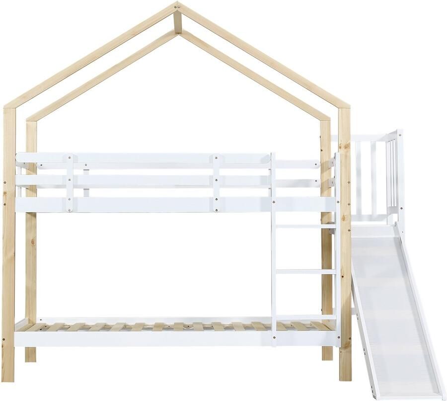 Mobrio Stapelbed met glijbaan en ladder massief houten frame 90x200 cm Wit