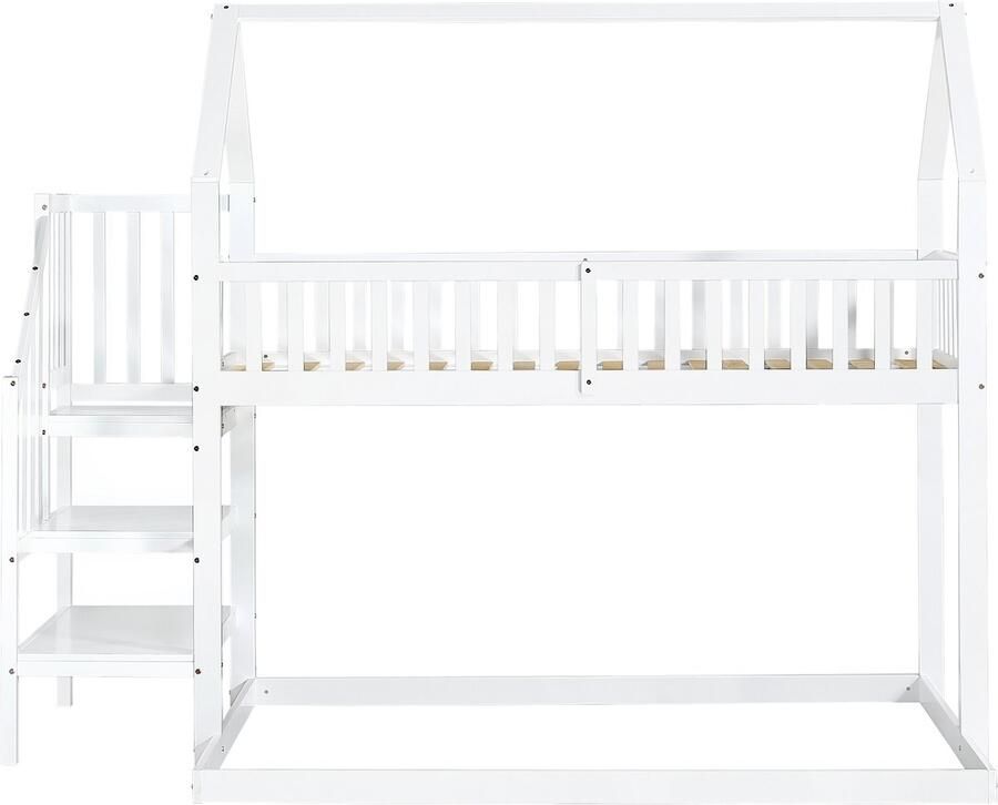 Mobrio Stapelbed met trap en valbeveiliging 90x200 cm massief hout Wit