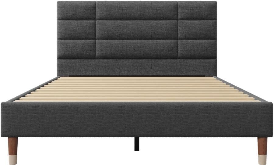 Mobrio Tweepersoonsbed 140x200cm gestoffeerd linnen bed met lattenbodem en hoofdeinde Grijs