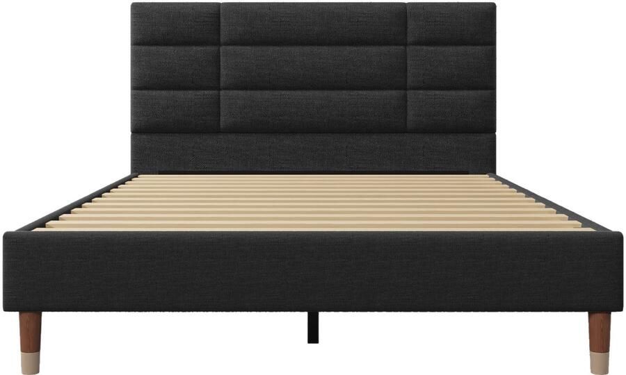 Mobrio Tweepersoonsbed 140x200cm gestoffeerd linnen bed met lattenbodem en hoofdeinde Zwart