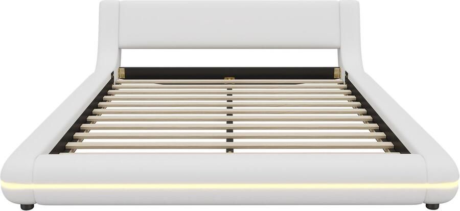 Mobrio Tweepersoonsbed 140x200cm in kunstleer met LED en afstandsbediening Wit