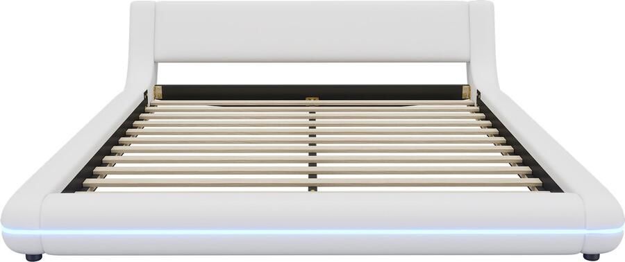 Mobrio Tweepersoonsbed 160x200cm in kunstleer met LED en afstandsbediening Wit