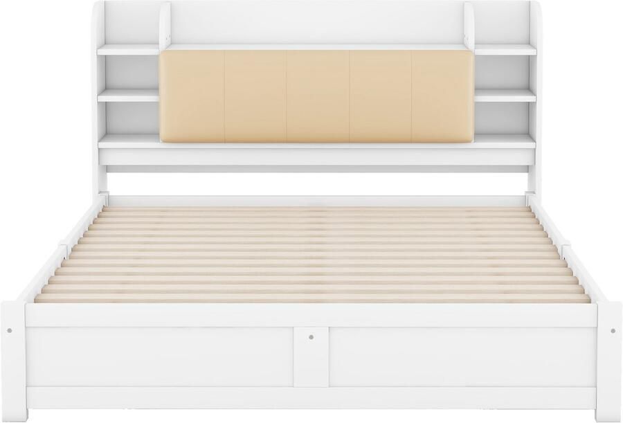 Mobrio Tweepersoonsbed 180x200cm 4 lades opbergvakken op hoofdeinde Wit