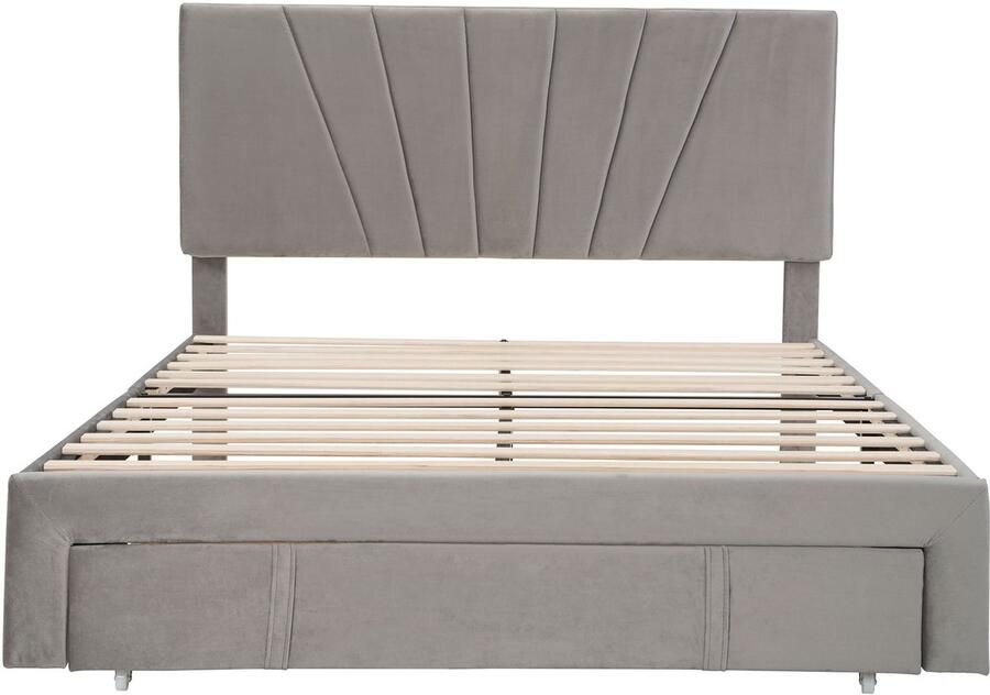 Mobrio Tweepersoonsbed bekleed met fluweel 140x200cm met grote lade Grijs