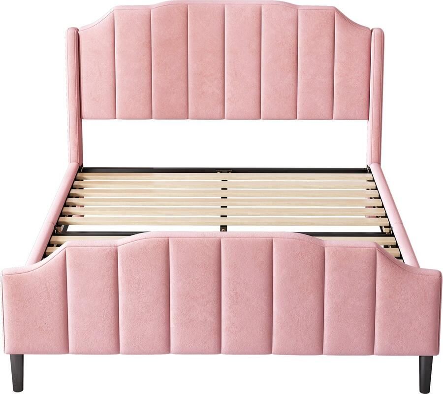 Mobrio Tweepersoonsbed bekleed met fluweel 140x200cm met lattenbodem roze