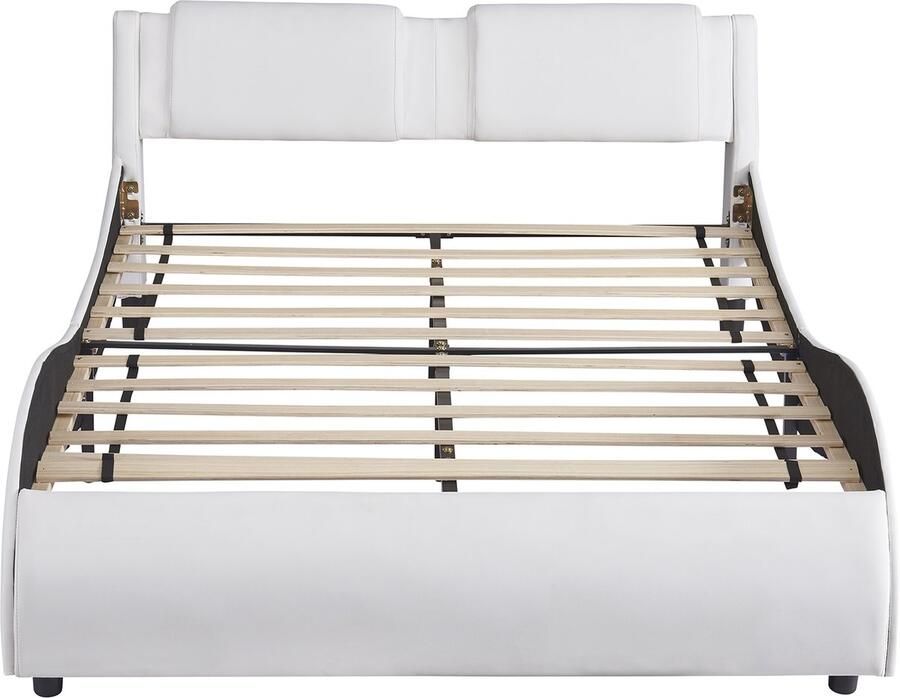 Mobrio Tweepersoonsbed in kunstleer 140x200cm met LED en lattenbodem Wit