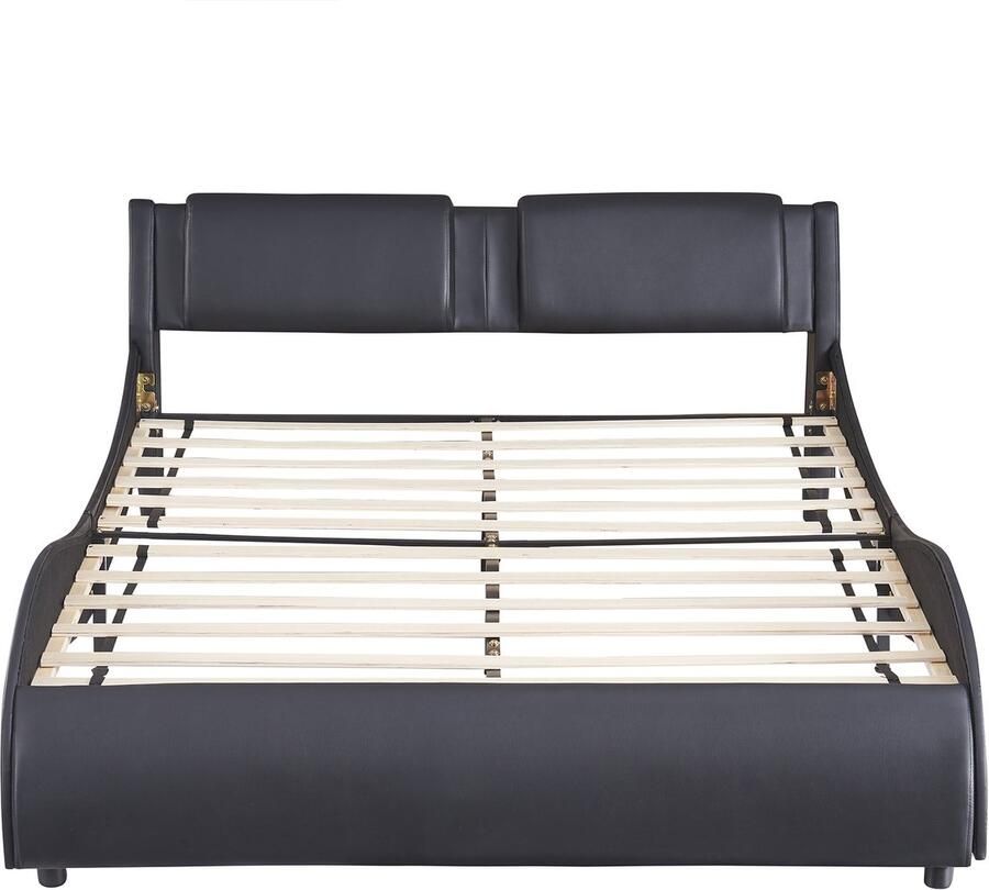 Mobrio Tweepersoonsbed in kunstleer 140x200cm met LED en lattenbodem Zwart