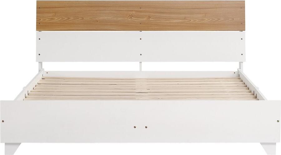 Mobrio Tweepersoonsbed volwassenen 160x200 cm grenenhout + MDF + meerlaagse panelen Wit & Naturel