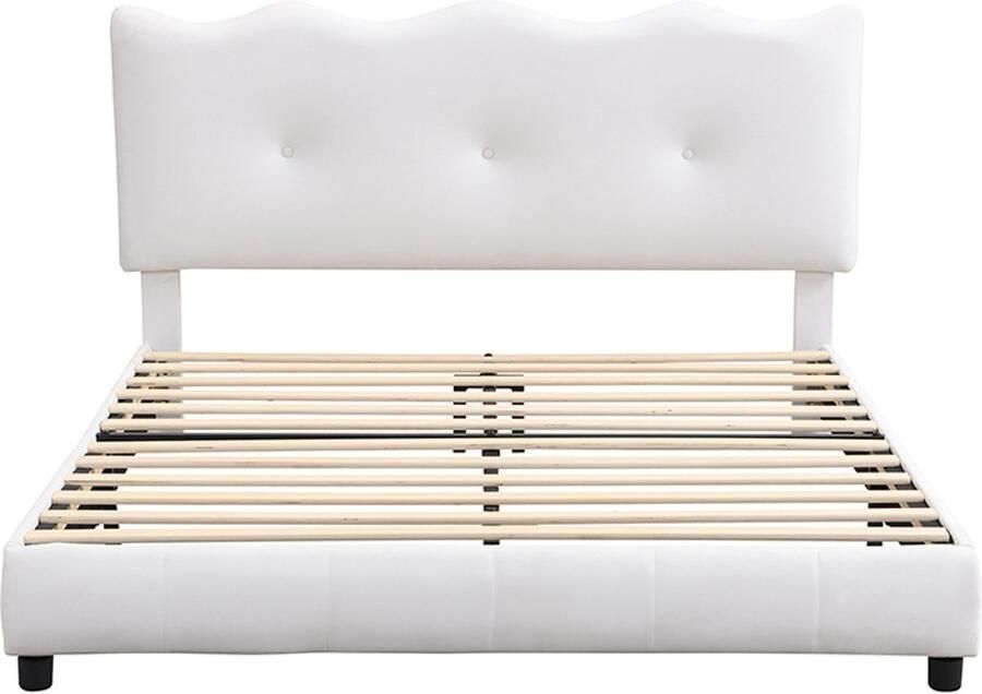 Mobrio Volwassen bed 140x200cm in fluweel met lattenbodem Wit