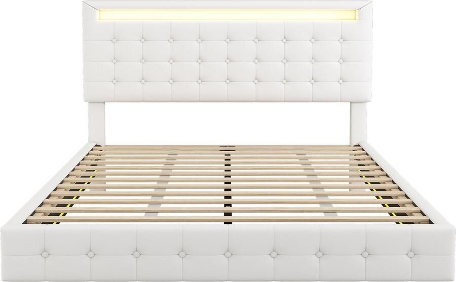 Mobrio Volwassen bed 140x200cm met LED en afstandsbediening in kunstleer Wit