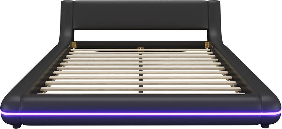 Mobrio Volwassen bed 140x200cm met LED PU leer Zwart