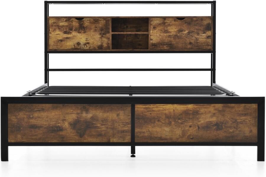 Mobrio Volwassen bed 140x200cm met opbergruimte metalen frame Bruin