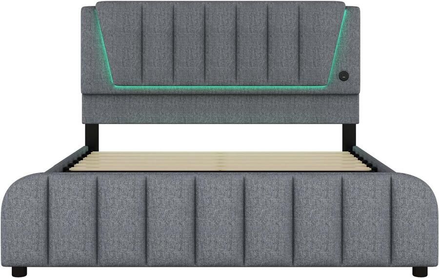 Mobrio Volwassen bed 160x200cm met 4 lades linnen stof met USB poort en lattenbodem Grijs