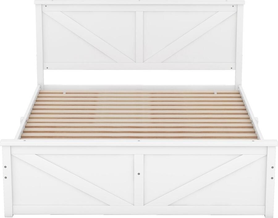 Mobrio Volwassen bed 160x200cm met 4 lades massief hout Wit