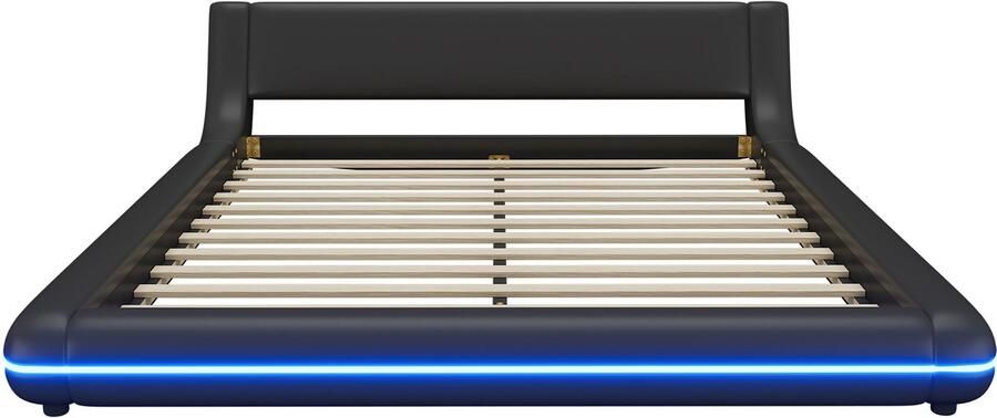 Mobrio Volwassen bed 160x200cm met LED PU leer Zwart