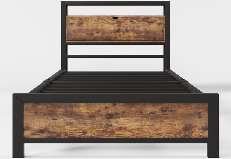 Mobrio Volwassen bed 90x200cm met opbergruimte metalen frame Bruin