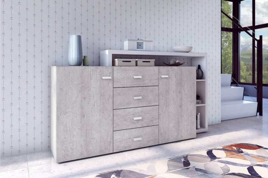 Modani Meubels Dressoir Boros Betonlook Wit 180x98x37 cm Kast Bello