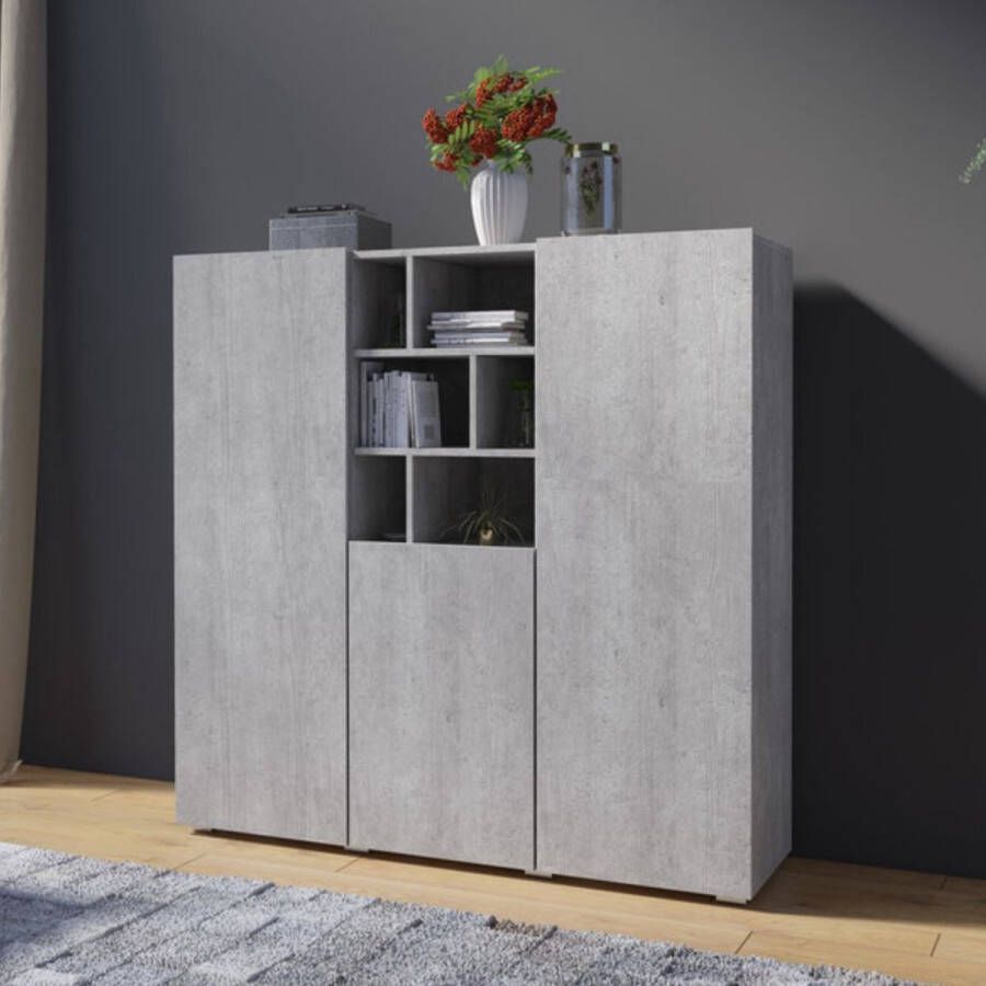 Modani Meubels Dressoir Stewton Betonlook 132x131x40 cm Kast Vakkenkast