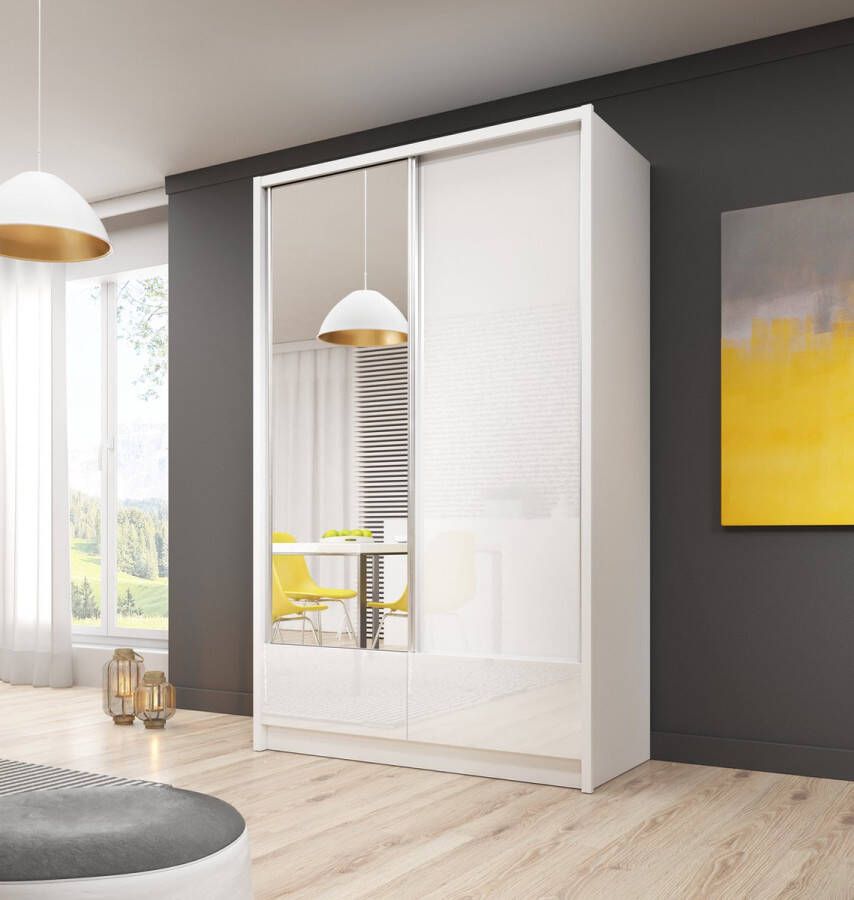 Modani Meubels Schuifdeurkast Gose I Hoogglans Wit 130x214x62 cm Kledingkast lades