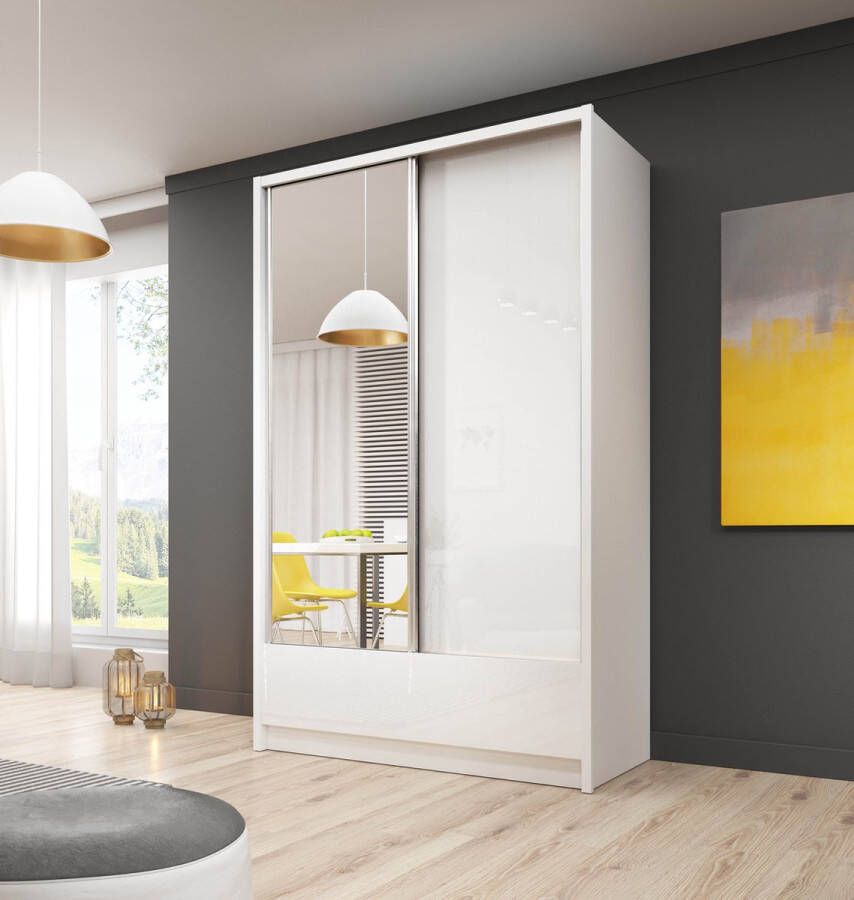 Modani Meubels Schuifdeurkast Gose I Hoogglans Wit 150x214x62 cm Kledingkast lades