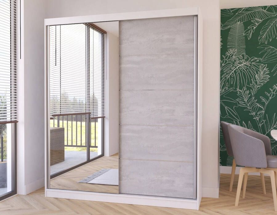 Modani Meubels Schuifdeurkast Multi Betonlook 183x218x61 cm Kledingkast Met spiegel