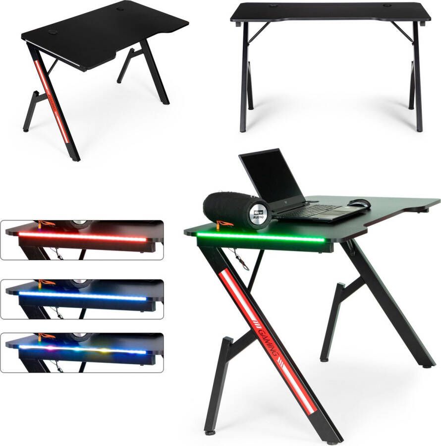 Modern home gaming desk met RGB LED verlichting game bureau 120 x 60 x 73 cm zwart - Foto 1