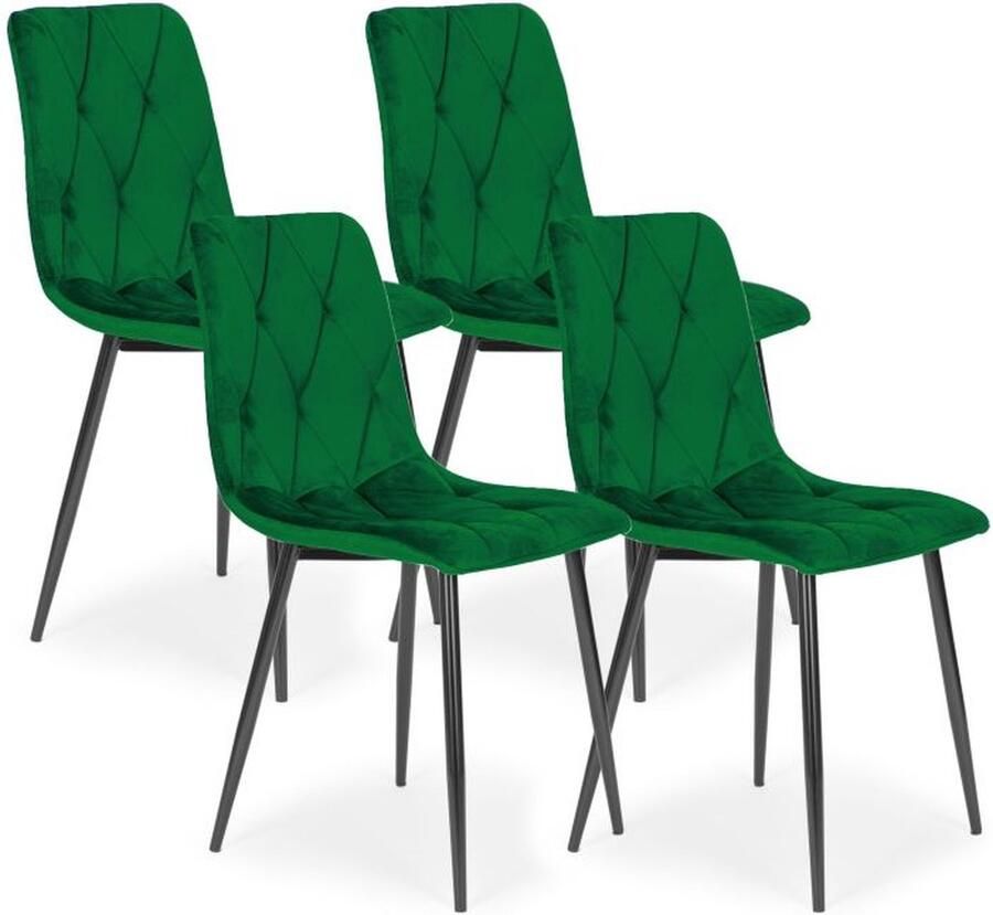 Modern Home Set van 4 Gewatteerde Fluwelen Stoelen Groen Eetkamerstoelen Woonkamerstoelen Met Metalen Poten