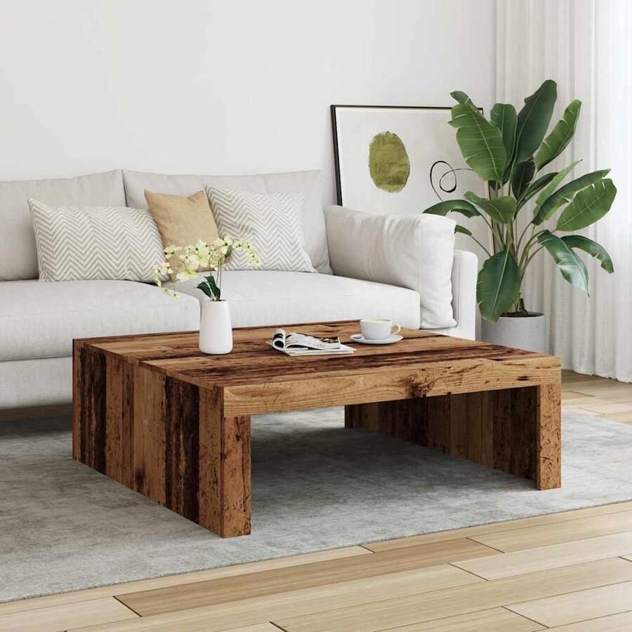 ModernLife' FIONERA Salontafel 100x100x35 cm bewerkt hout oude houtkleurig