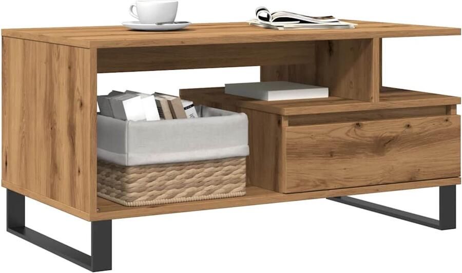 ModernLife' FIONERA Salontafel 90x49x45 cm bewerkt hout artisanaal eikenkleurig