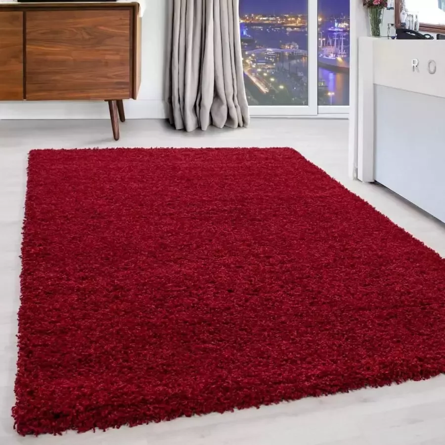 Modica Tappeto Hoogpolige Vloerkleed Plus Shaggy Rood 200 X 290 Cm