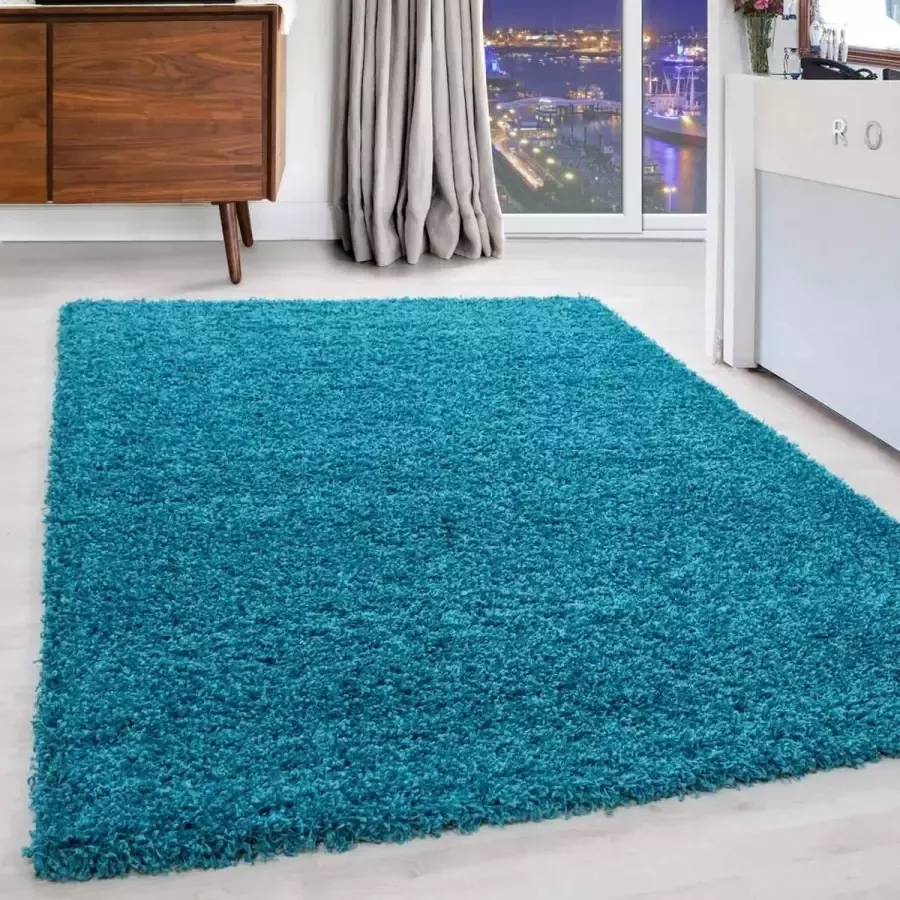 Modica Tappeto Hoogpolige Vloerkleed Plus Shaggy Turquoise 80 X 150 Cm