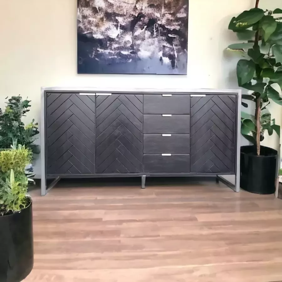 MOFASA Dressoir Mangohout Visgraat 180cm Zwart - Foto 2