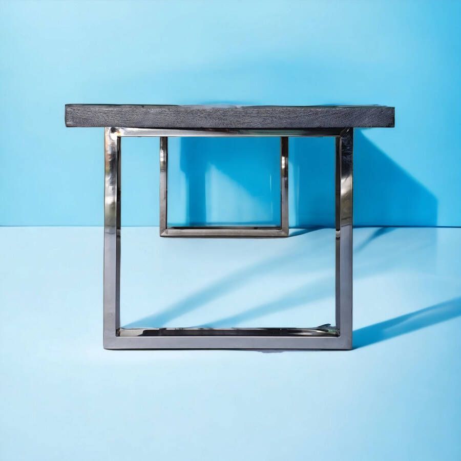 MOFASA Eettafel visgraat 220cm Herringbone Mango Onderstel RVS Zilver Chroom