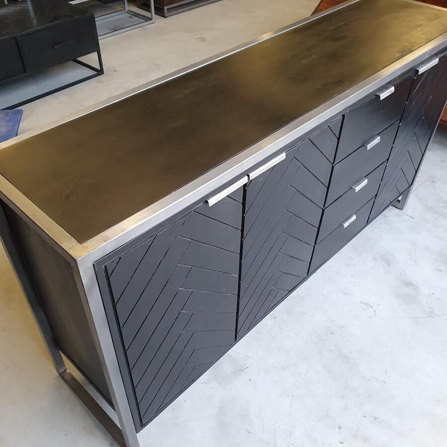 MOFASA Dressoir Mangohout Visgraat 180cm Zwart