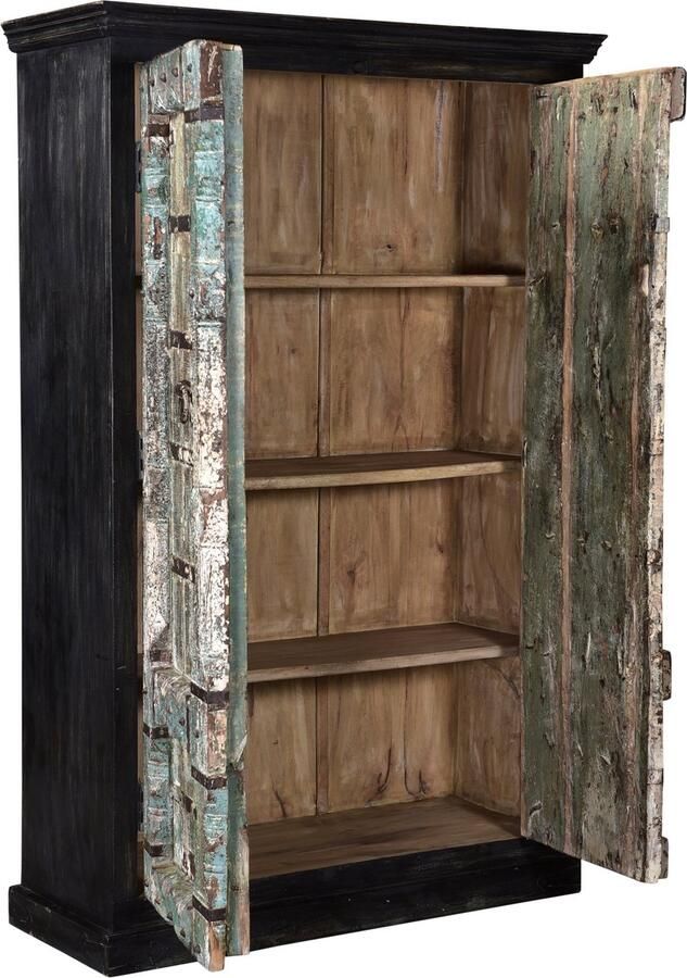 MOFASA Indiase kast 196CM Verweerde deuren Zwart Groen - Foto 2